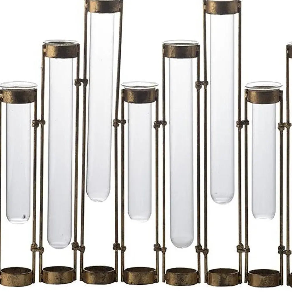 17" Bronze And Clear Enameled Cast Iron And Glass Nine Bloom Table Vase HomeRoots