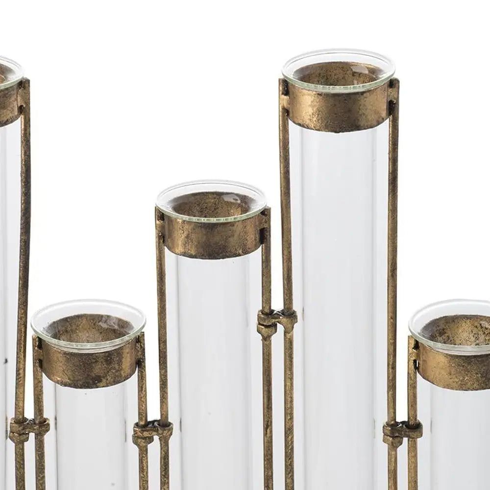 17" Bronze And Clear Enameled Cast Iron And Glass Nine Bloom Table Vase HomeRoots