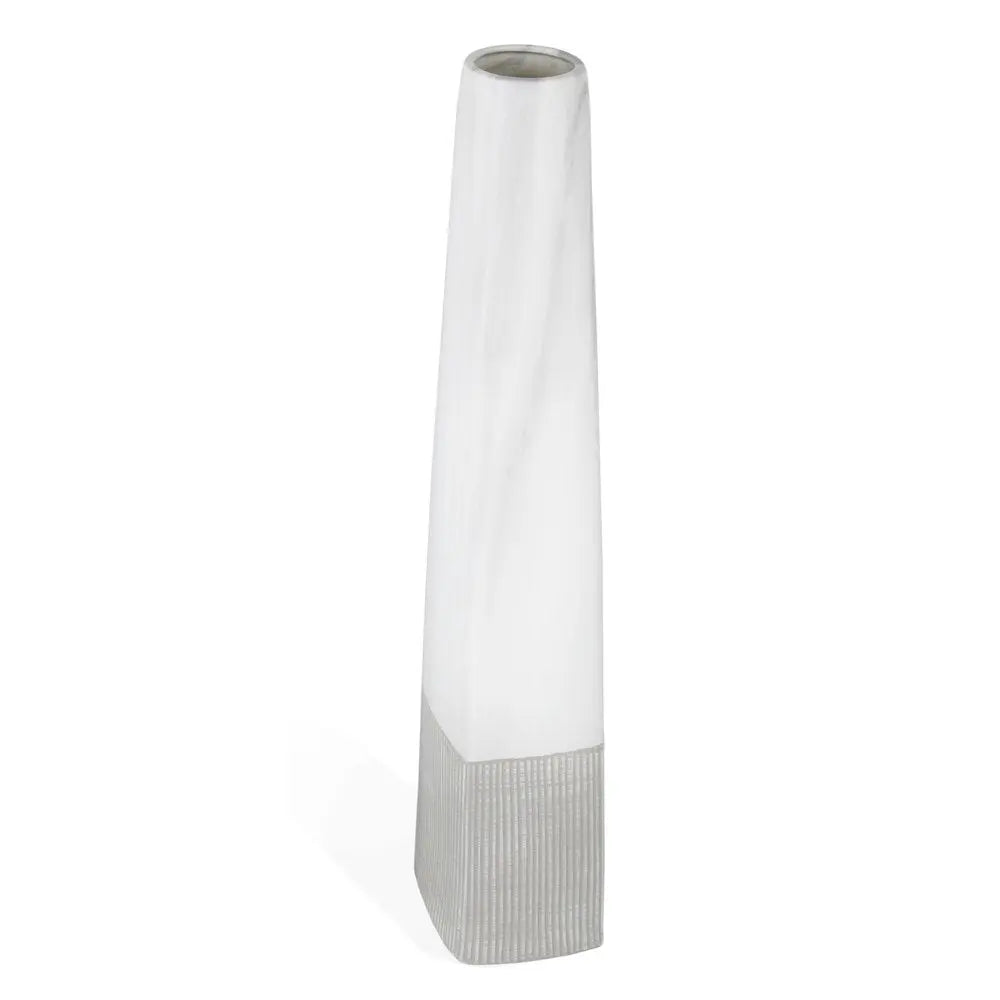 32" White Faceted Geometric Tapered Ceramic Floor Vase HomeRoots