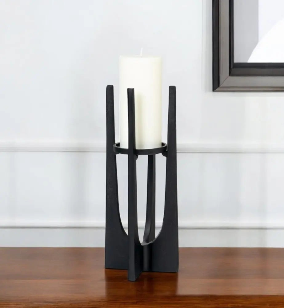 12" Black Distressed Aluminum Geometric Tabletop Pillar Candle Holder HomeRoots