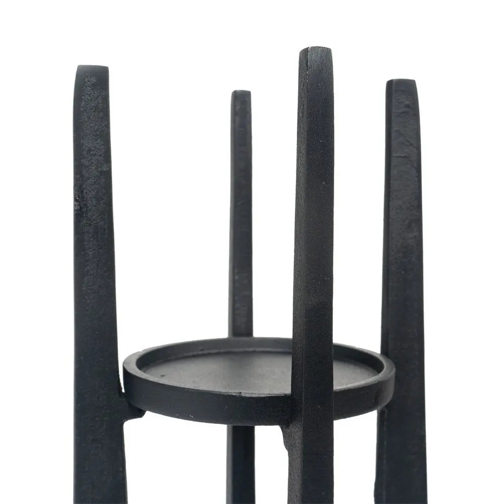 12" Black Distressed Aluminum Geometric Tabletop Pillar Candle Holder HomeRoots
