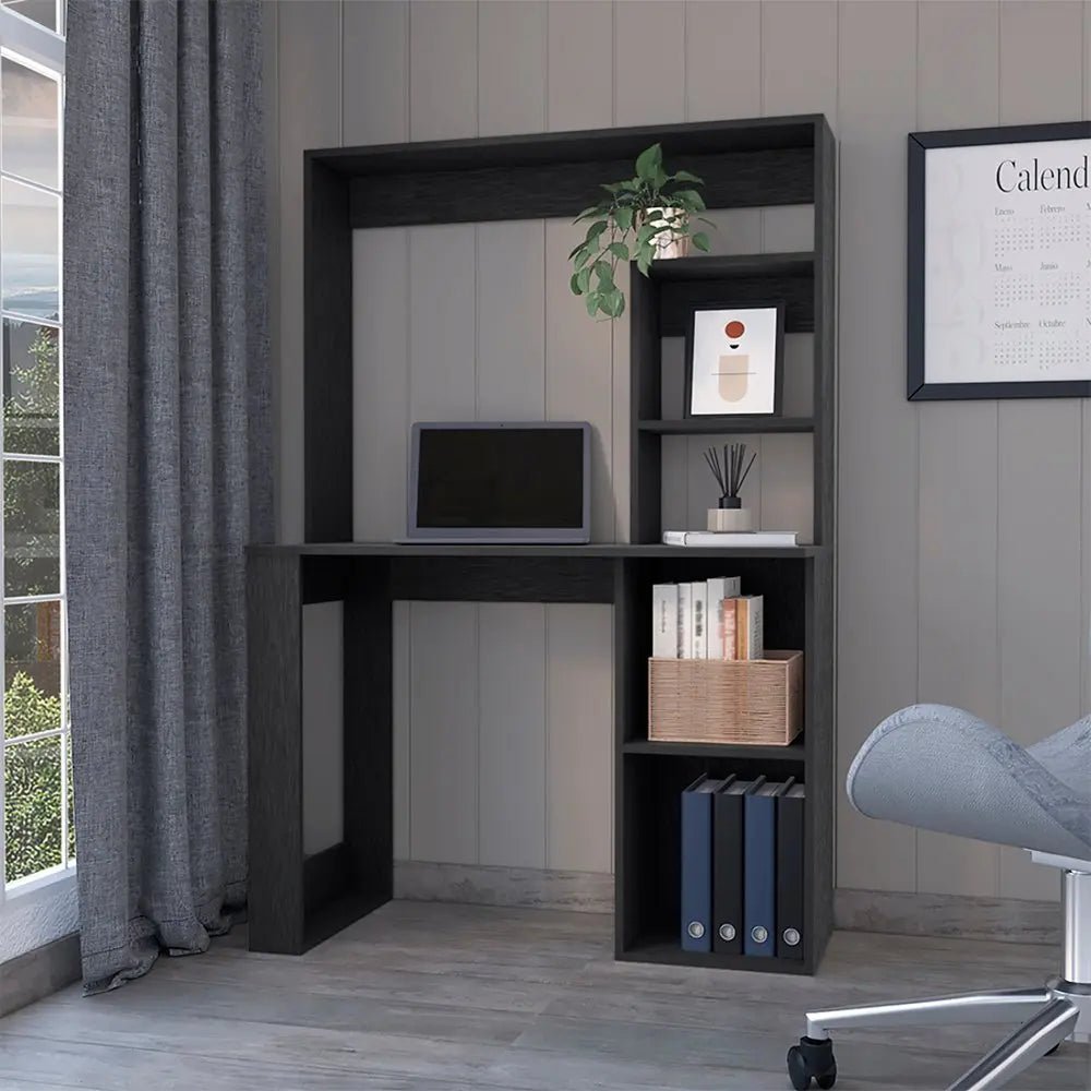 58" Black Wood Computer Desk With Hutch - NOBLE HOME INTERIORS
