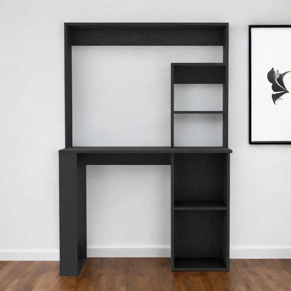 58" Black Wood Computer Desk With Hutch - NOBLE HOME INTERIORS