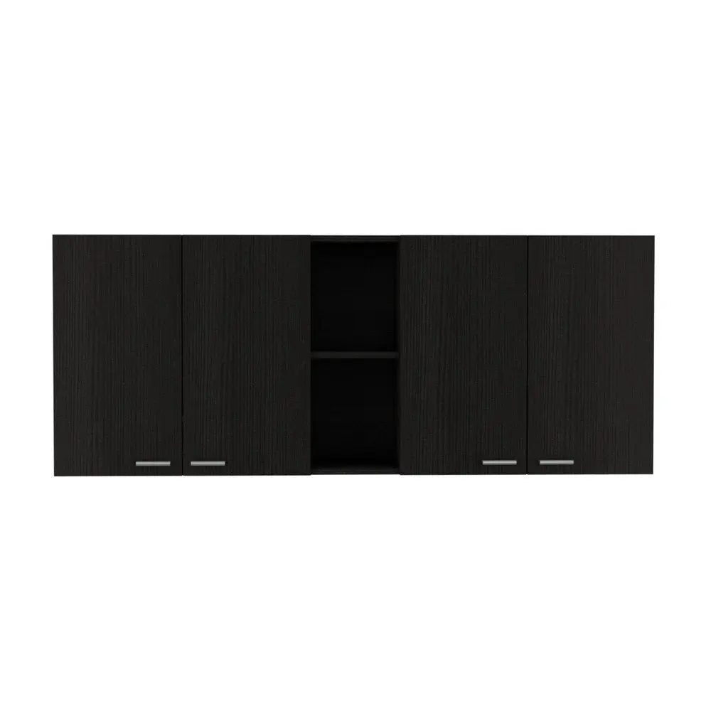 59" Black Wood Wall mounted Accent Cabinet With Five Shelves - NOBLE HOME INTERIORS