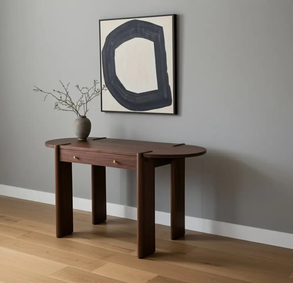 59" Dark Brown Solid Wood Oval Writing Desk - NOBLE HOME INTERIORS