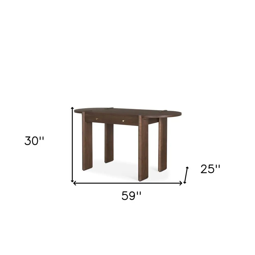 59" Dark Brown Solid Wood Oval Writing Desk - NOBLE HOME INTERIORS