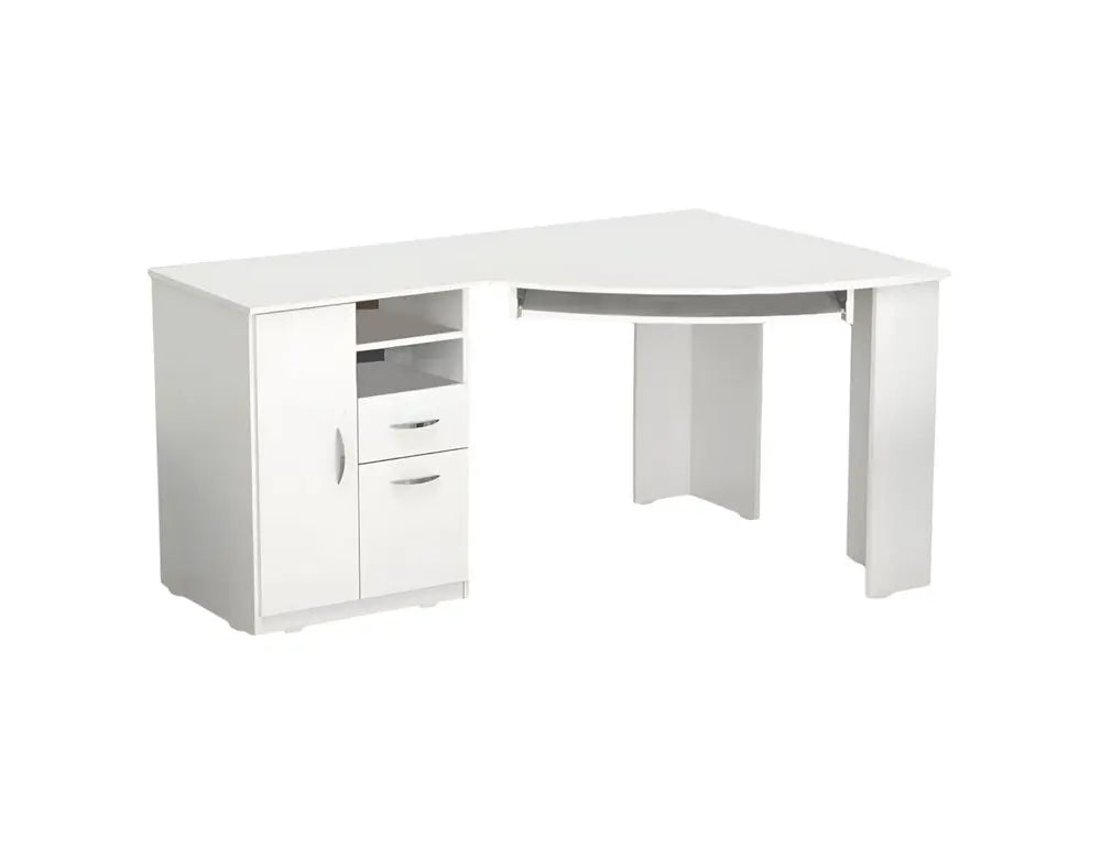 59" White Corner Computer Desk With Two Drawers - NOBLE HOME INTERIORS