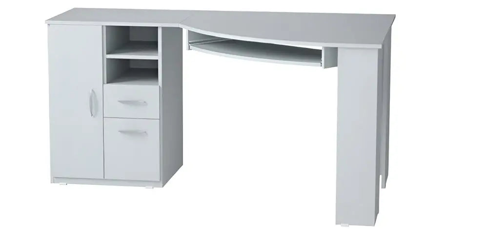 59" White Corner Computer Desk With Two Drawers - NOBLE HOME INTERIORS