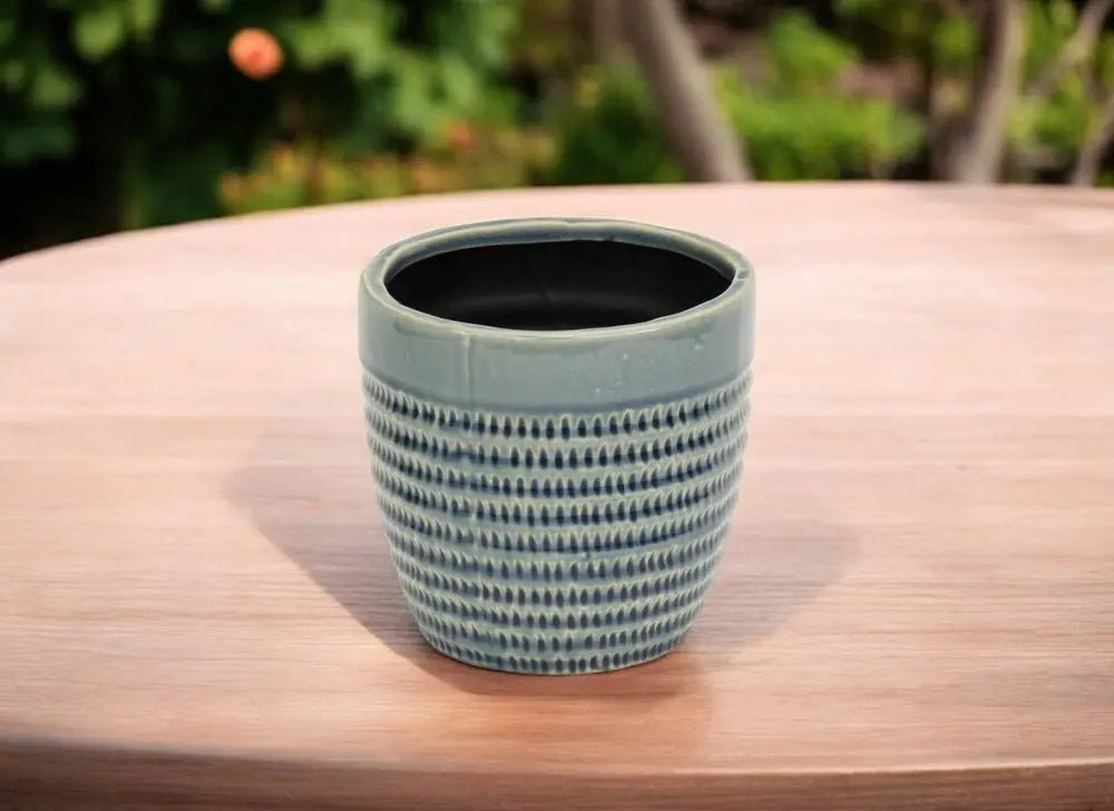 6" Aqua Striped Ceramic Indoor Outdoor Round Pot Planter - NOBLE HOME INTERIORS