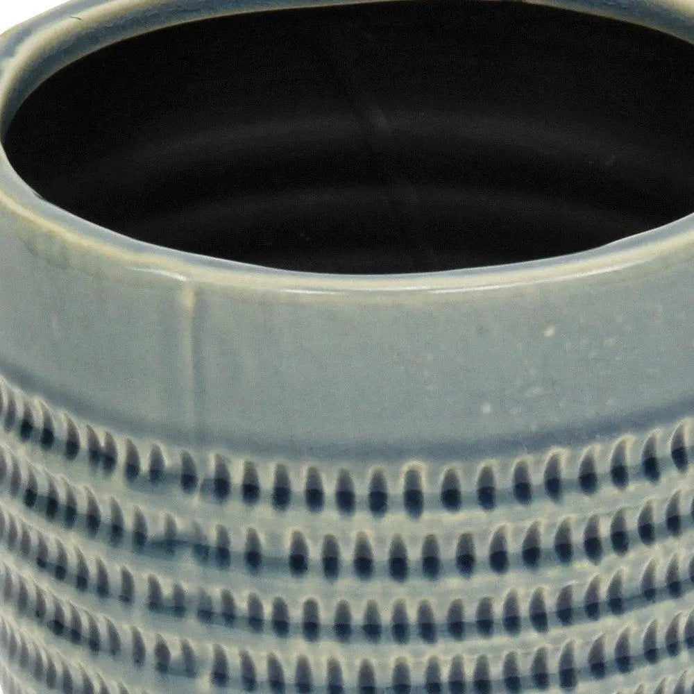 6" Aqua Striped Ceramic Indoor Outdoor Round Pot Planter - NOBLE HOME INTERIORS