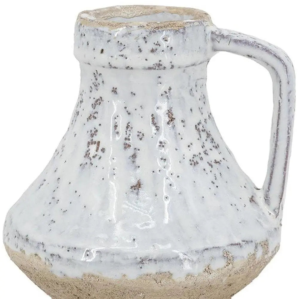 6" Beige and Ivory Round Terracotta Jug Vase With Does Not Apply - NOBLE HOME INTERIORS