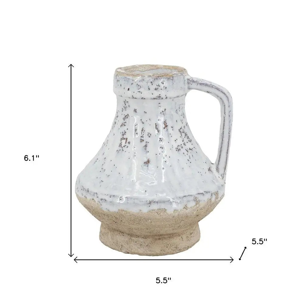 6" Beige and Ivory Round Terracotta Jug Vase With Does Not Apply - NOBLE HOME INTERIORS