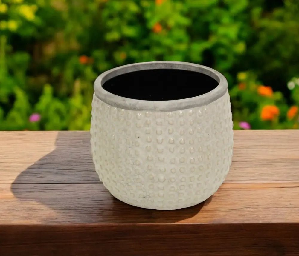6" Beige Dot Ceramic Indoor Outdoor Round Pot Planter - NOBLE HOME INTERIORS