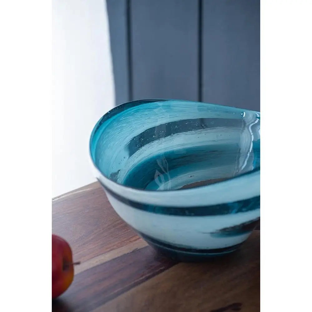6" Blue And White Oval Glass Table Vase - NOBLE HOME INTERIORS