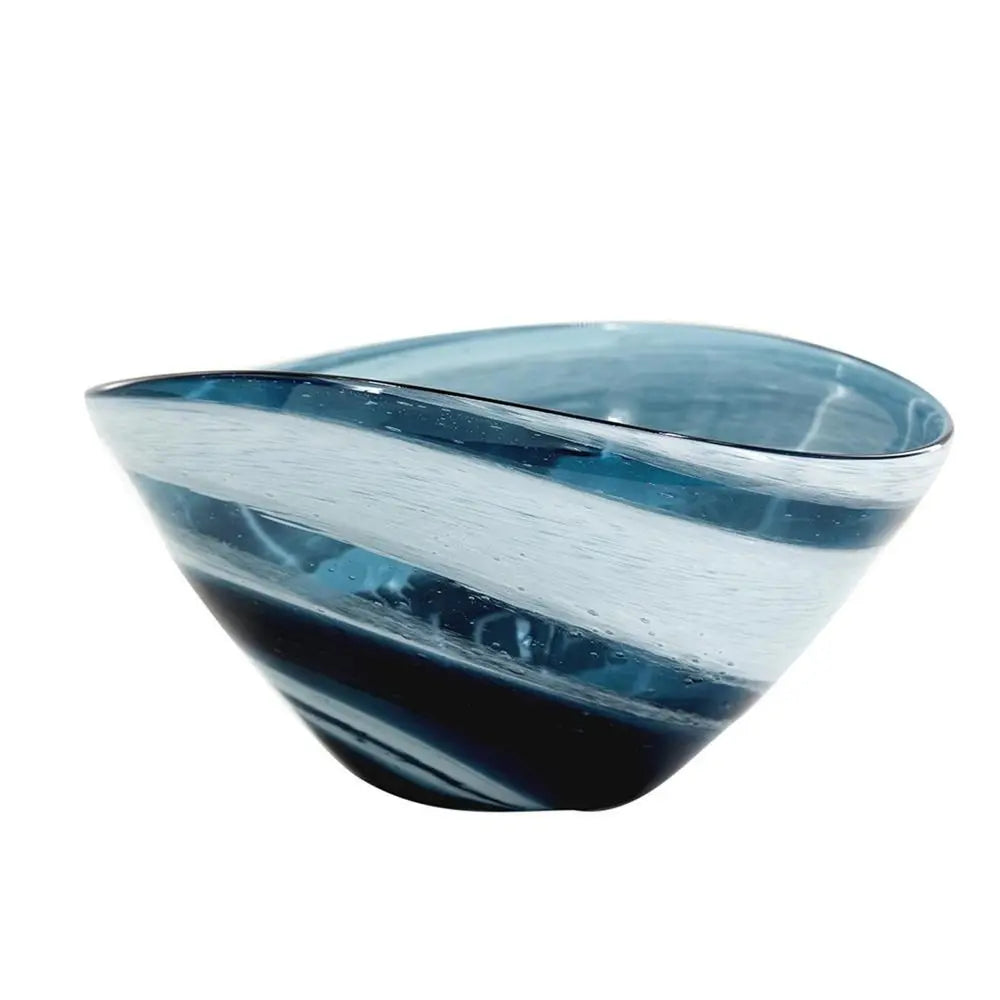 6" Blue And White Oval Glass Table Vase - NOBLE HOME INTERIORS