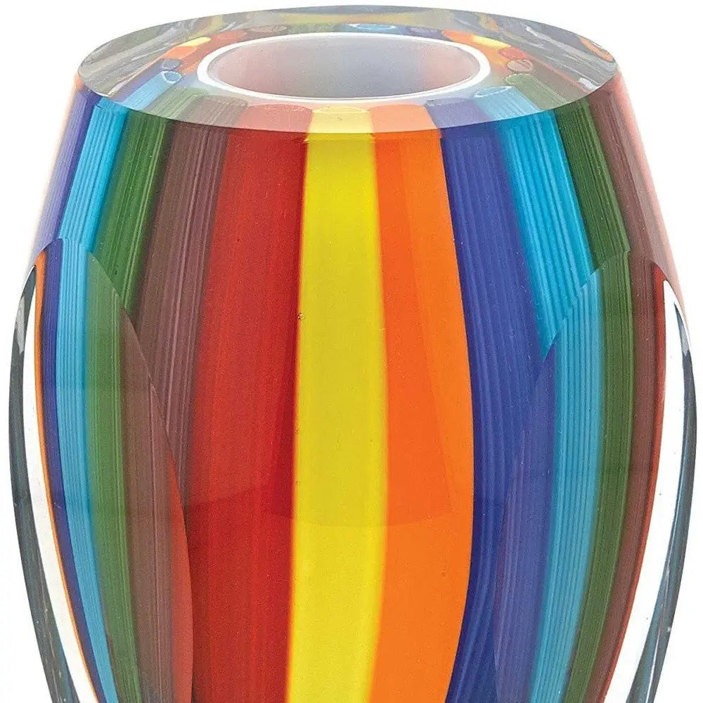 6" Blue Clear Red And Yellow Cylinder Crystal Glass Table Vase - NOBLE HOME INTERIORS