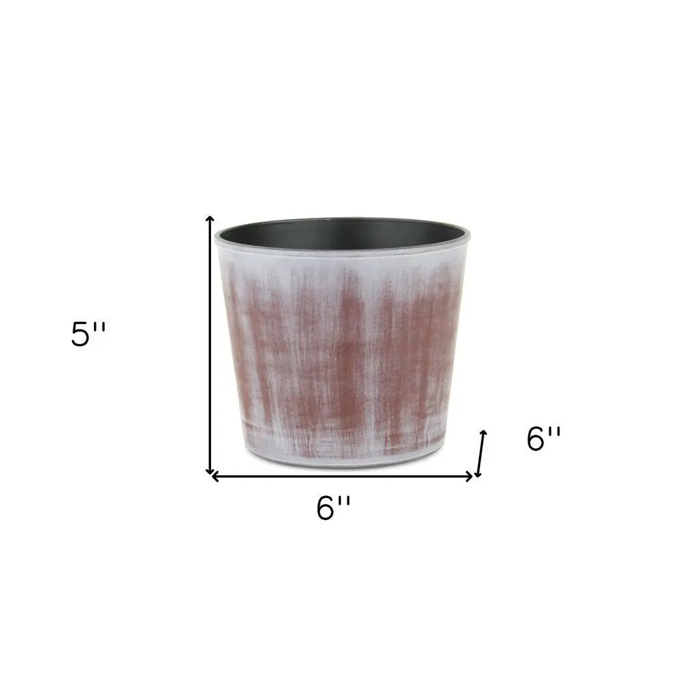 6" Brown and Ivory Textural Tone On Tone Recycled Plastic Indoor Outdoor Round Pot Planter - NOBLE HOME INTERIORS