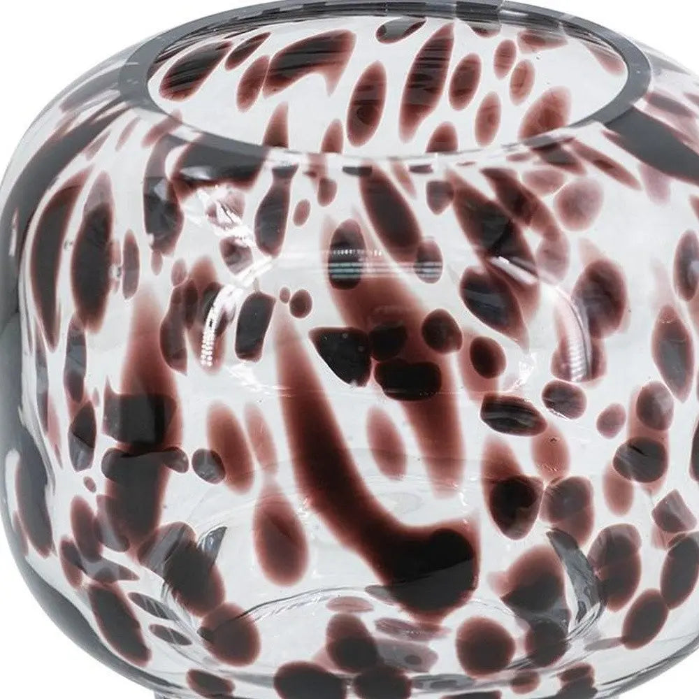 6" Clear Burgundy And Black Abstract Round Glass Table Vase - NOBLE HOME INTERIORS