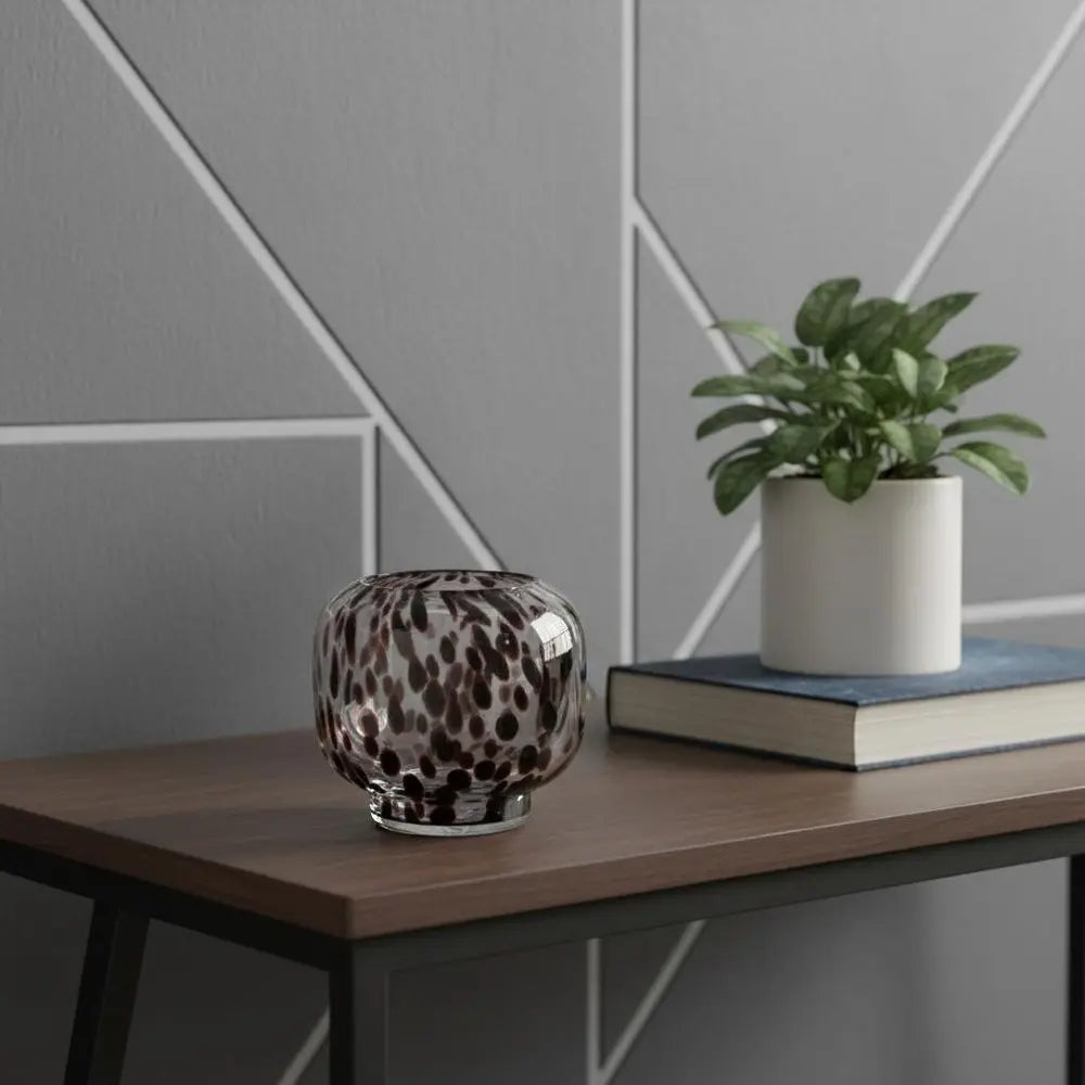 6" Clear Burgundy And Black Abstract Round Glass Table Vase - NOBLE HOME INTERIORS