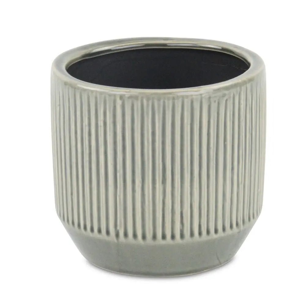 6" Gray Striped Ceramic Indoor Outdoor Round Pot Planter - NOBLE HOME INTERIORS