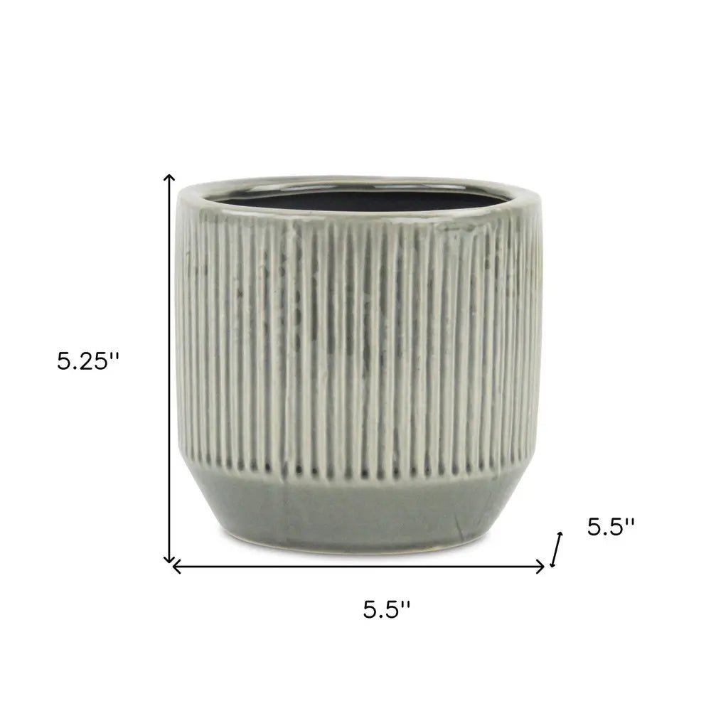 6" Gray Striped Ceramic Indoor Outdoor Round Pot Planter - NOBLE HOME INTERIORS
