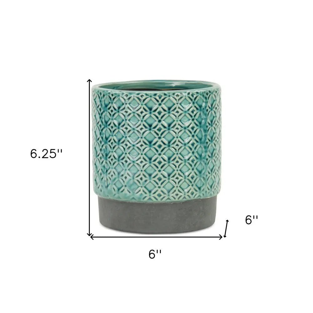6" Turquoise Geometric Ceramic Indoor Outdoor Round Pot Planter - NOBLE HOME INTERIORS