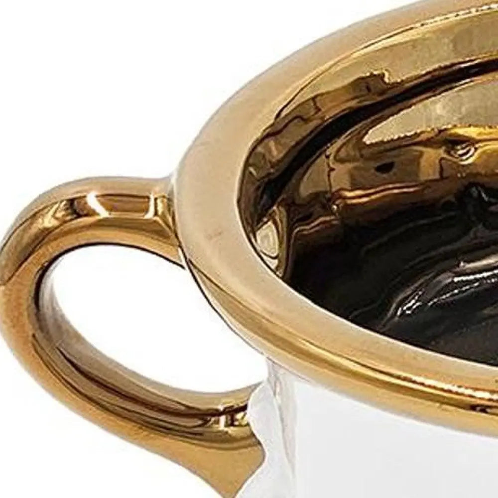 6" White And Gold Amphora Ceramic Table Vase - NOBLE HOME INTERIORS