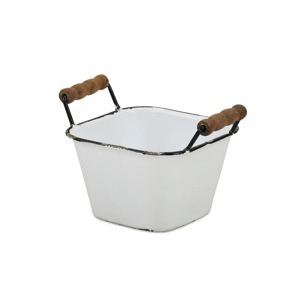 6" White Metal Bucket - NOBLE HOME INTERIORS