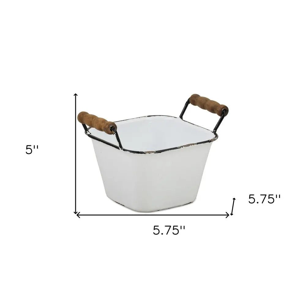 6" White Metal Bucket - NOBLE HOME INTERIORS