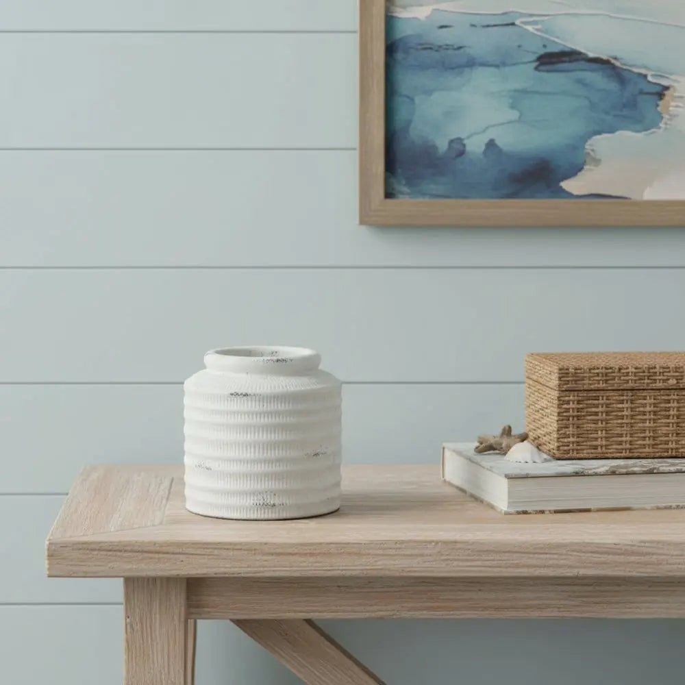 6" White Stoneware Round Jug Vase - NOBLE HOME INTERIORS