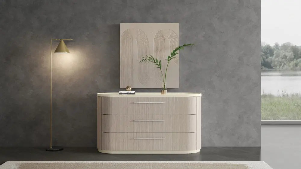 60" Beige Wood Six Drawer Double Dresser - NOBLE HOME INTERIORS