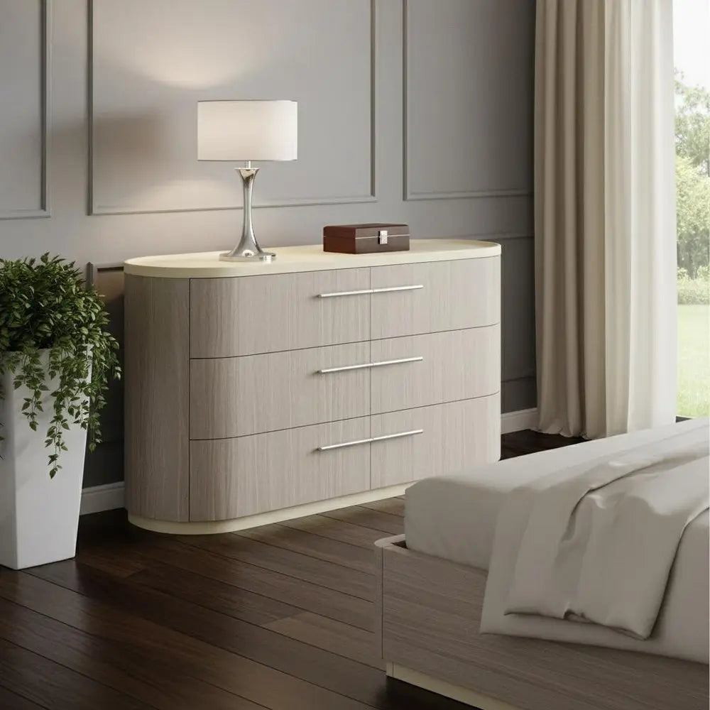 60" Beige Wood Six Drawer Double Dresser - NOBLE HOME INTERIORS