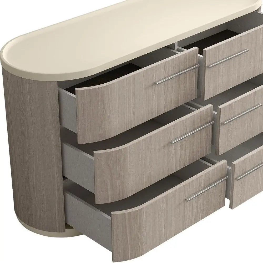 60" Beige Wood Six Drawer Double Dresser - NOBLE HOME INTERIORS
