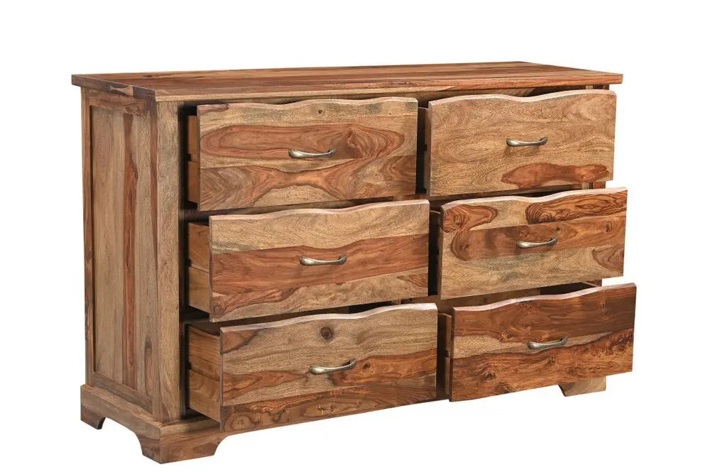 60" Brown Solid Wood Live Edge Six Drawer Double Dresser - NOBLE HOME INTERIORS