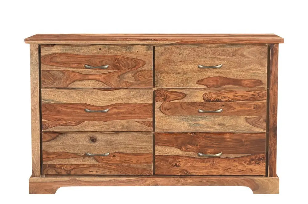 60" Brown Solid Wood Live Edge Six Drawer Double Dresser - NOBLE HOME INTERIORS