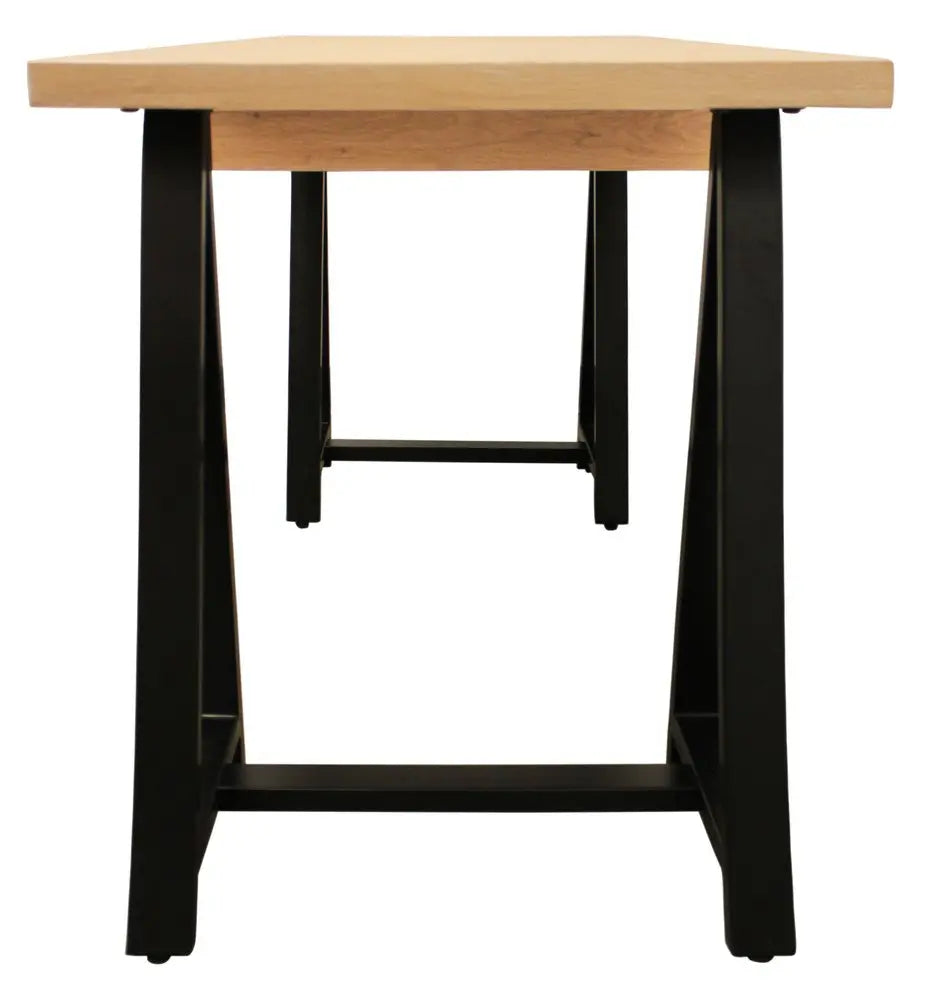 60" Natural and Black Solid Wood and Metal Trestle Executive Desk - NOBLE HOME INTERIORS