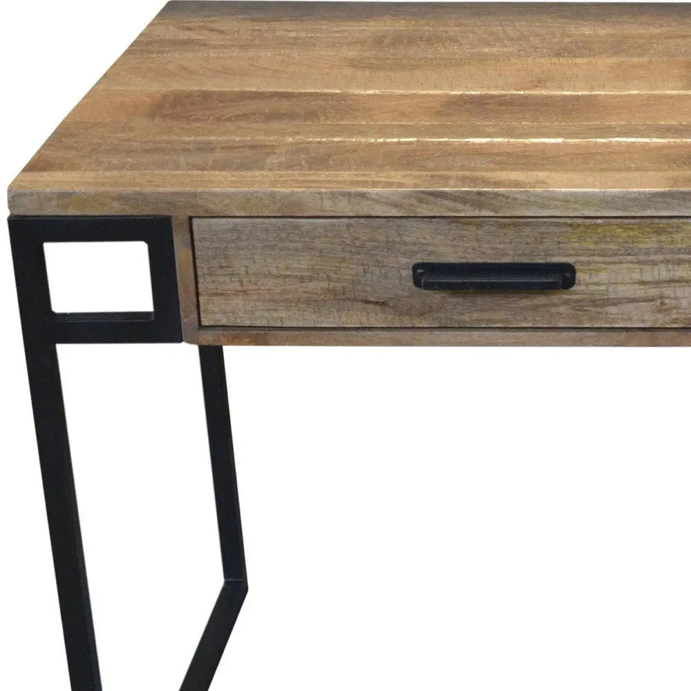60" Natural and Black Solid Wood Writing Desk With Two Drawers - NOBLE HOME INTERIORS