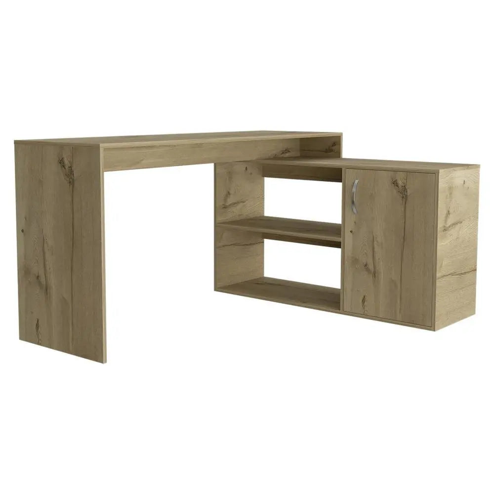 60" Natural L Shape Computer Desk With Three Drawers - NOBLE HOME INTERIORS