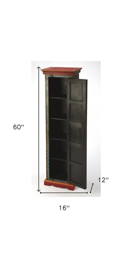 60" Red Blue and Gold Hand Painted Accent Cabinet - NOVA HOME FURNITURE