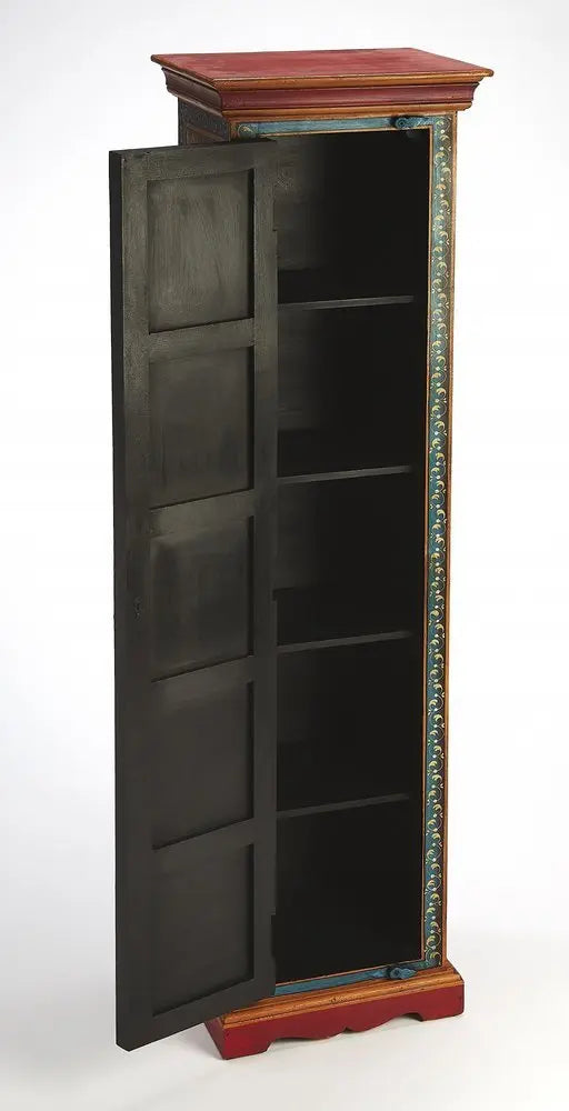 60" Red Blue and Gold Hand Painted Accent Cabinet - NOVA HOME FURNITURE