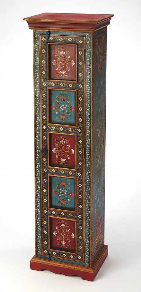 60" Red Blue and Gold Hand Painted Accent Cabinet - NOVA HOME FURNITURE