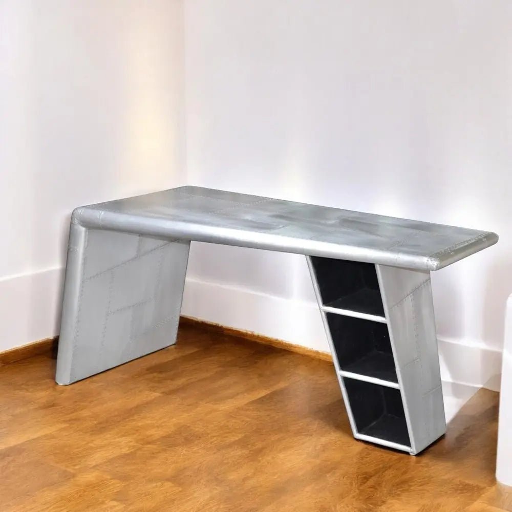 60" Silver Aluminum Writing Desk - NOBLE HOME INTERIORS