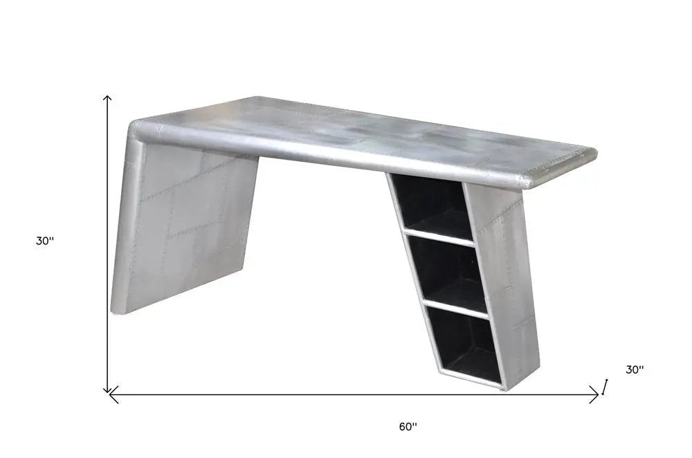 60" Silver Aluminum Writing Desk - NOBLE HOME INTERIORS