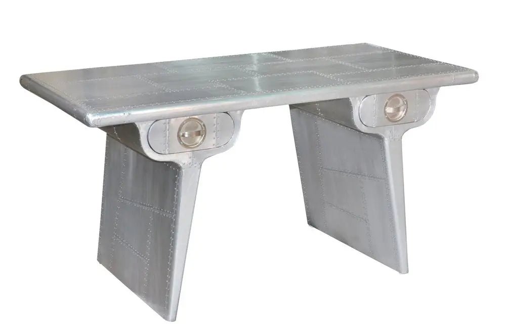 60" Silver Aluminum Writing Desk With Two Drawers - NOBLE HOME INTERIORS
