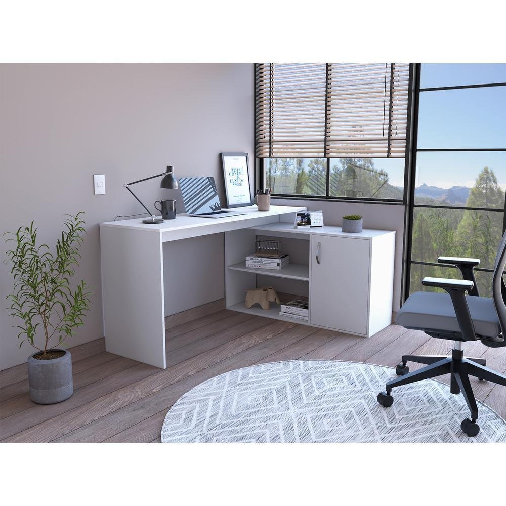 60" White L Shape Computer Desk - NOBLE HOME INTERIORS