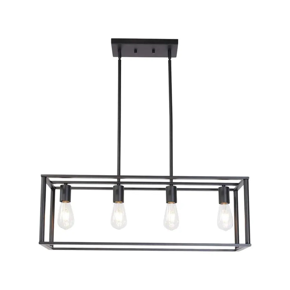 Black Metal Four Light Caged Rectangular Hanging Pendent Light HomeRoots