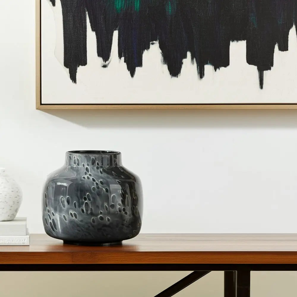 9" Black Mottled Round Glass Table Vase HomeRoots