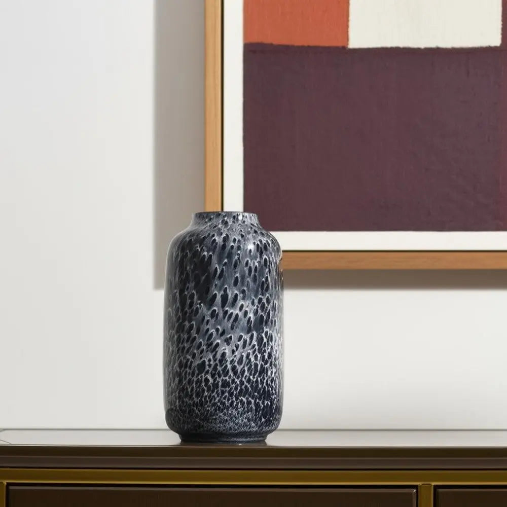 15" Black Mottled Cylinder Glass Table Vase HomeRoots