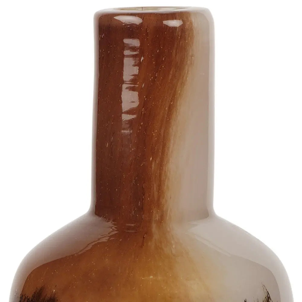 9" Amber Cream And Dark Brown Abstract Tulip Glass Table Vase HomeRoots