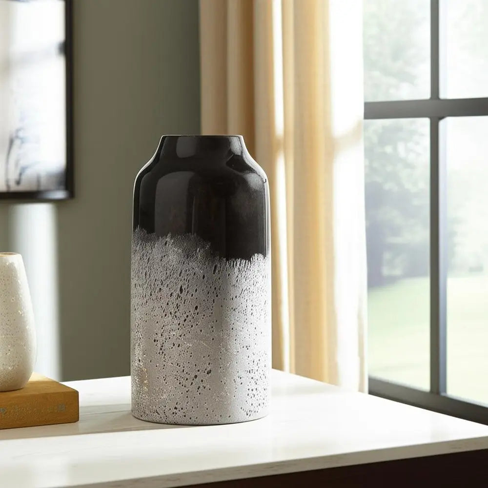 10" Black And Gray Abstract Glass Cylinder Table Vase HomeRoots